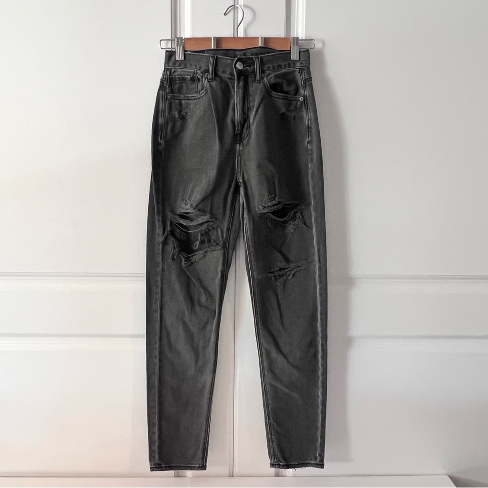 American Eagle Distressed Mom Jeans - Faded Black, Size 00
